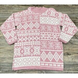 Vintage Needles‎ & Yarn Womens S Sweater Pink/White Snowflakes X-Mas Grandmacore
